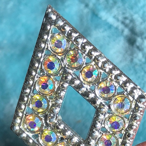 Vintage Diamond Shaped AB Rhinestone Crystal Brooch - Picture 7 of 7